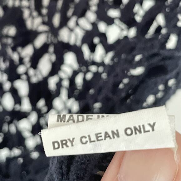 Navy Crochet Cotton Top L Boho Beachy Mesh Knit Festival Layering Shirt - Picture 5 of 7